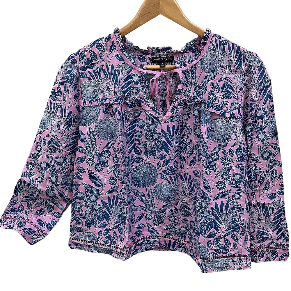 Abigail Borg for J. CREW Peasant Blouse SZ Small Floral Voile Cotton Silk Top